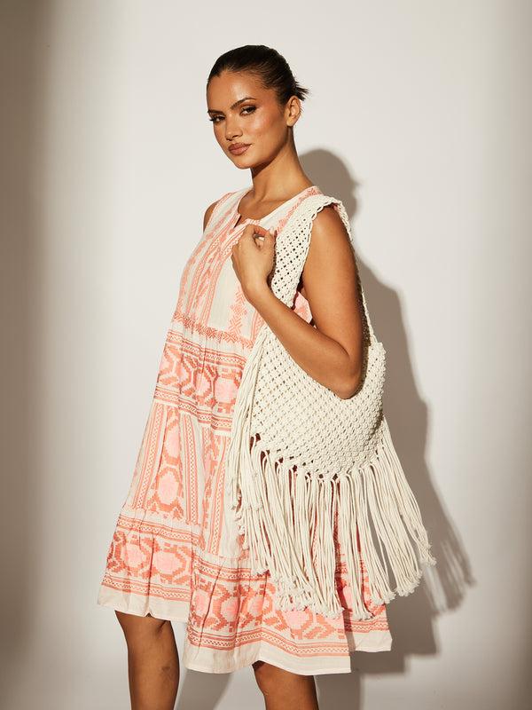 south beach 100% Cotton Fringe Bag in White