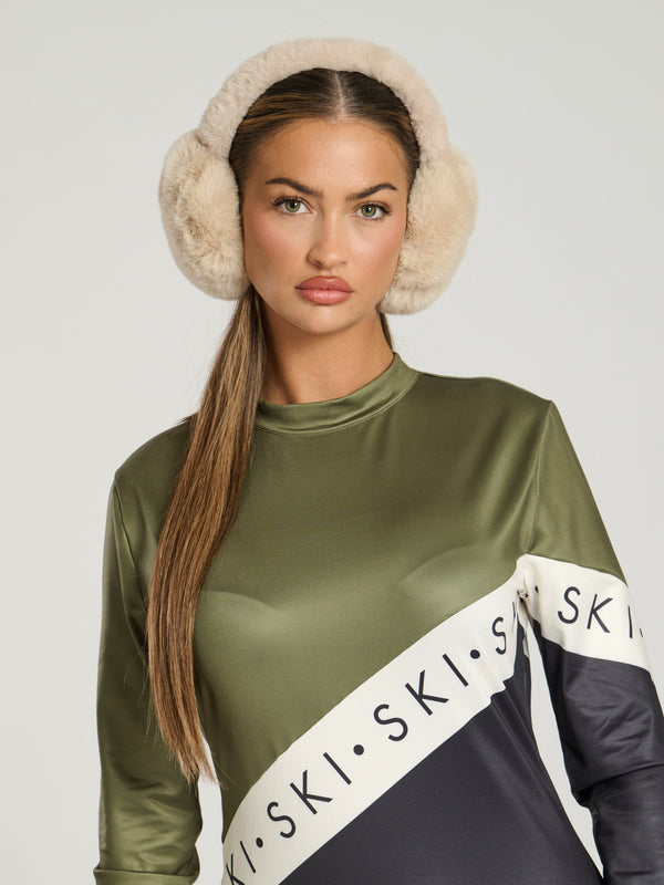 South Beach Alpine Ski Slogan Base Top In Olive