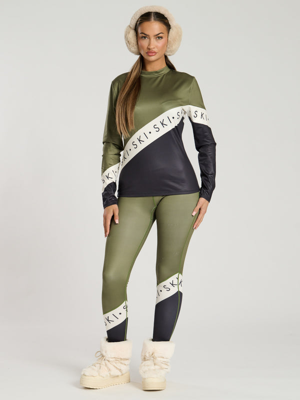 South Beach Alpine Ski Slogan Leggings In Olive