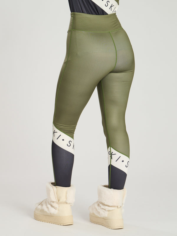 South Beach Alpine Ski Slogan Leggings In Olive