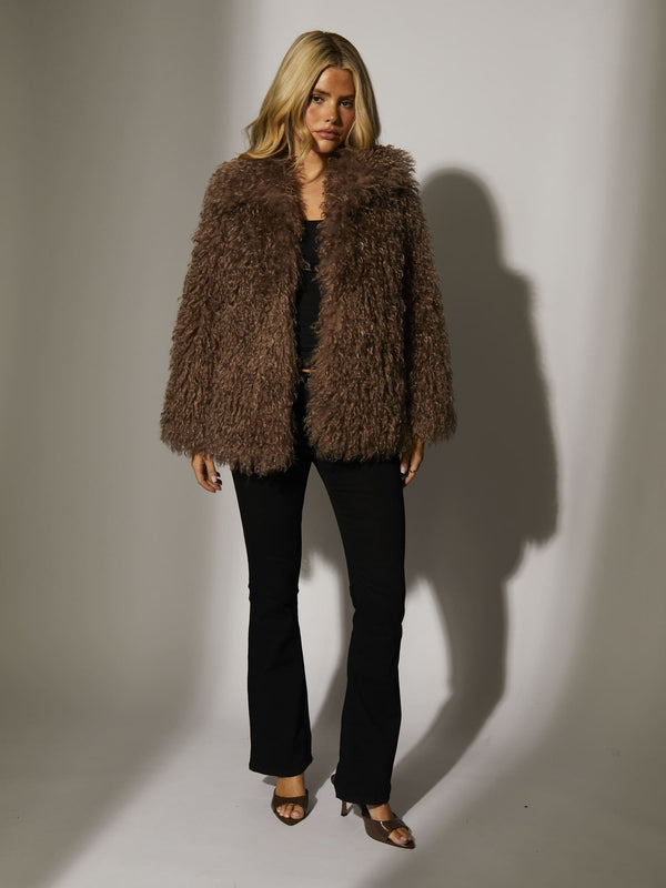 South Beach Baltic Faux Fur Jacket In Brown