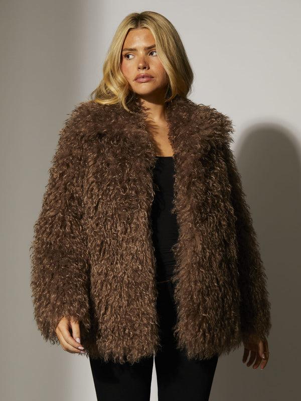 South Beach Baltic Faux Fur Jacket In Brown
