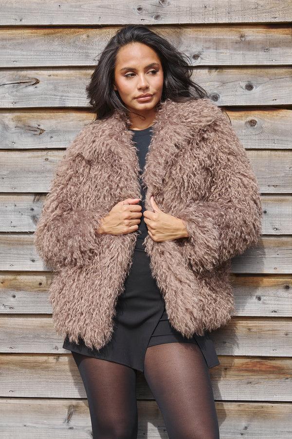 south beach Baltic Faux Fur Jacket in Brown