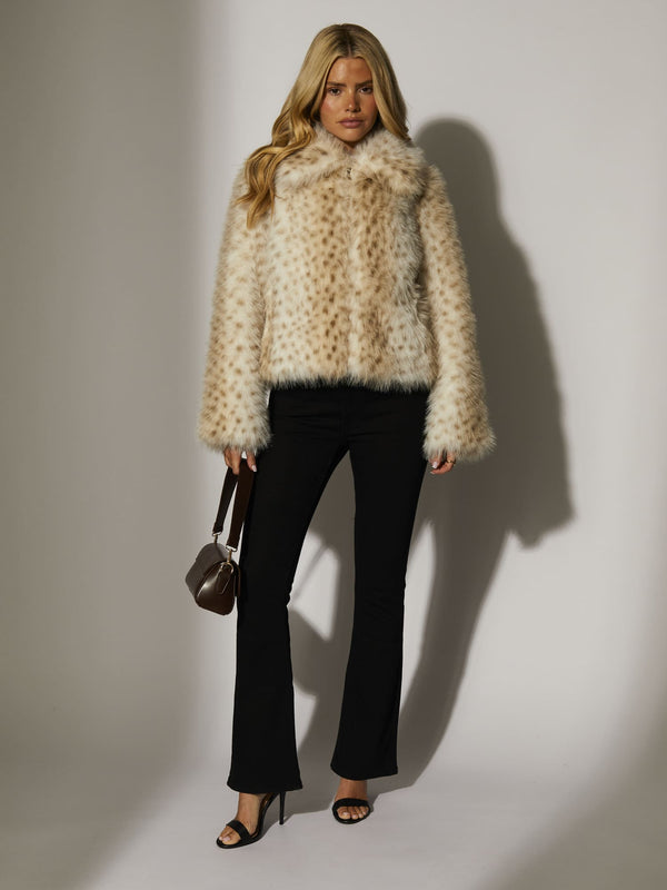 South Beach Bambi Faux Fur Jacket In Beige