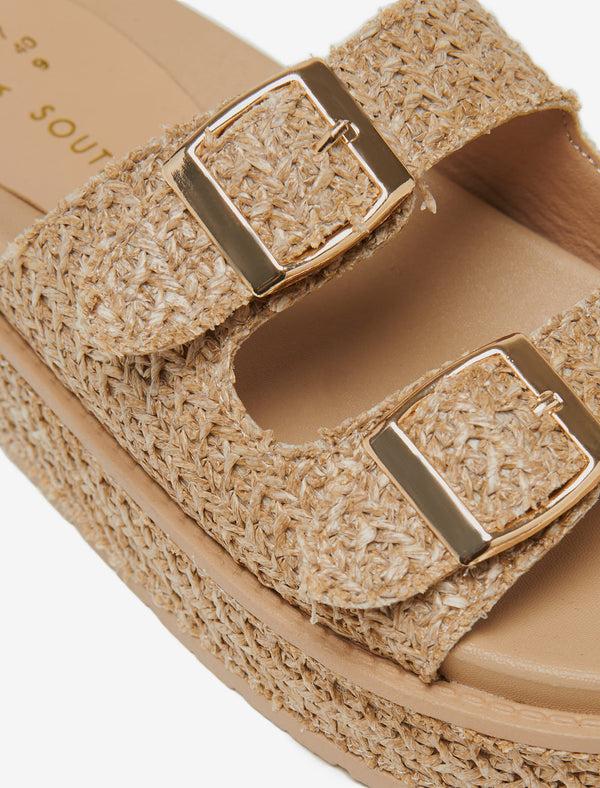 South Beach Beige Double Buckle Platform Wedge