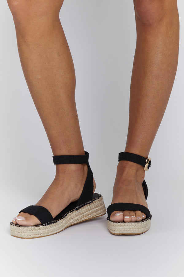 South Beach Black Linen Two Part Espadrilles