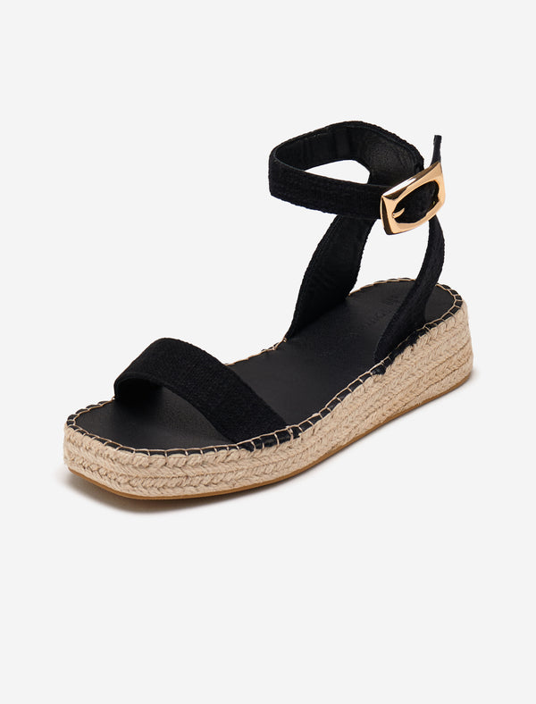 South Beach Black Linen Two Part Espadrilles