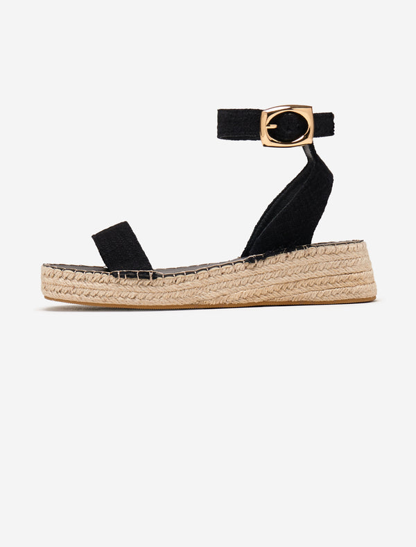 South Beach Black Linen Two Part Espadrilles