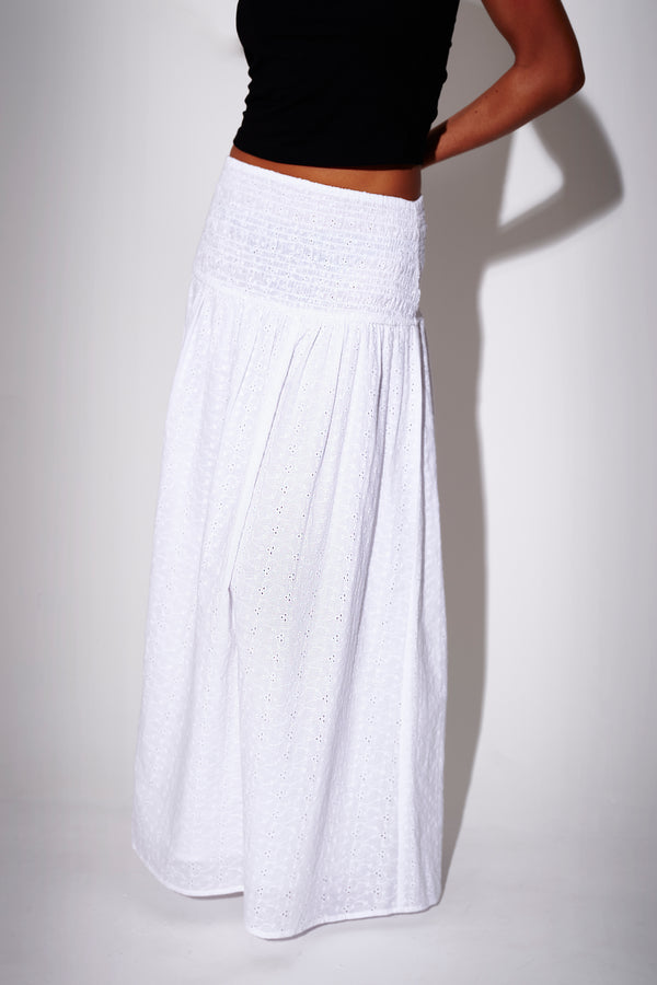 South Beach Blossom Smocked Maxi Skirt In White