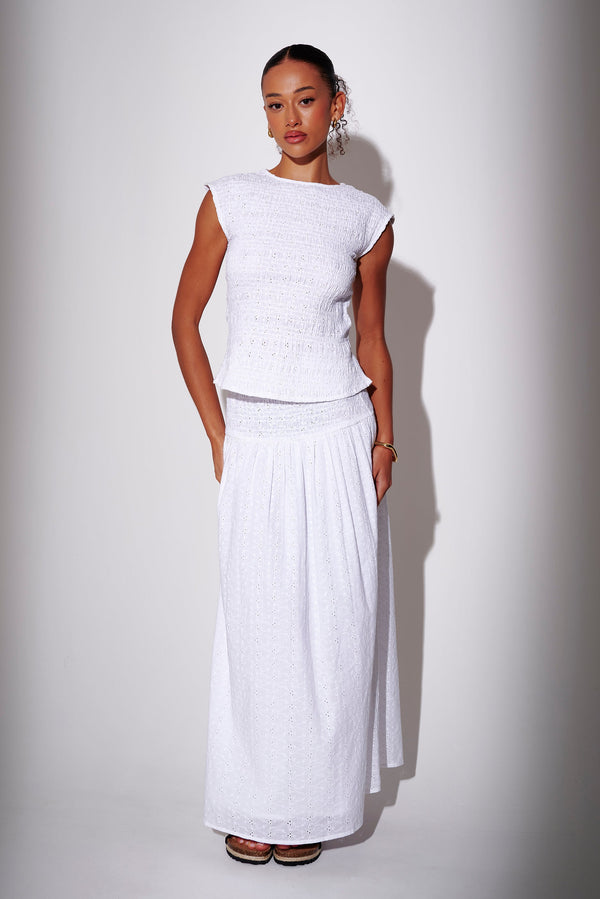 South Beach Blossom Smocked Maxi Skirt In White