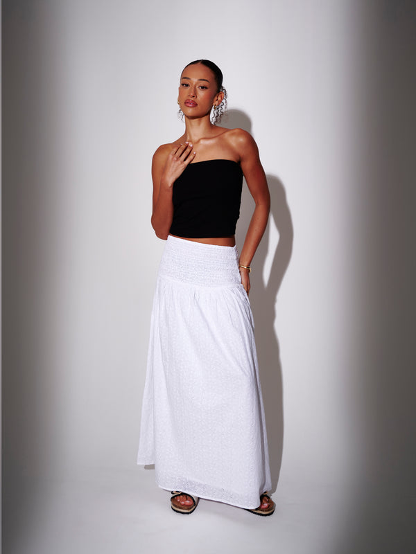 south beach Blossom Smocked Maxi Skirt in White