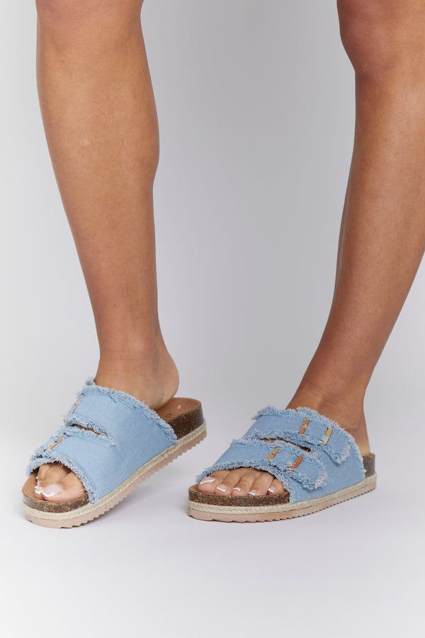 South Beach Blue Double Buckle Denim Espadrilles
