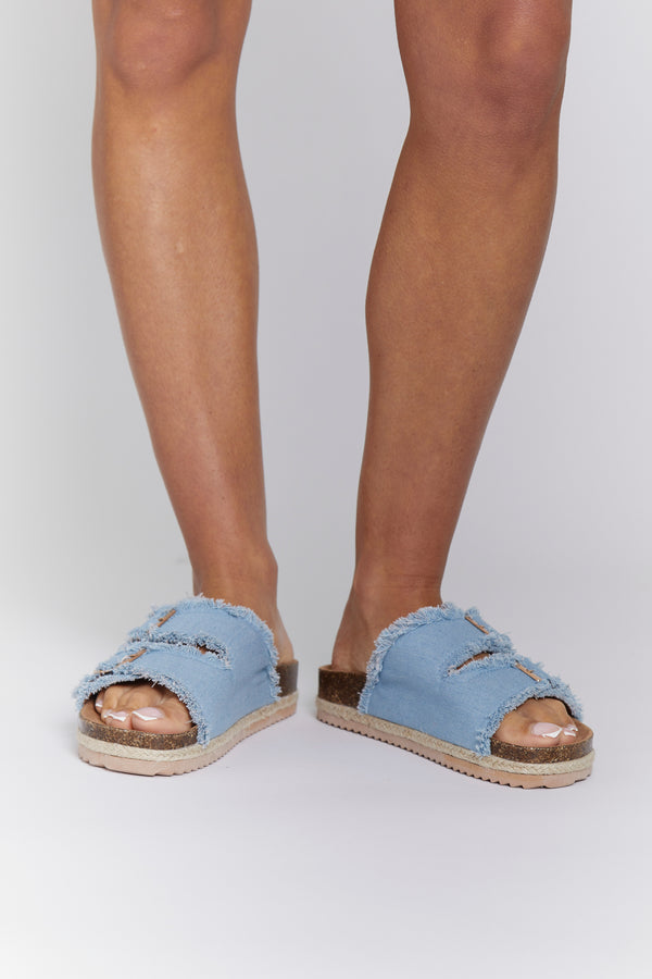 South Beach Blue Double Buckle Denim Espadrilles