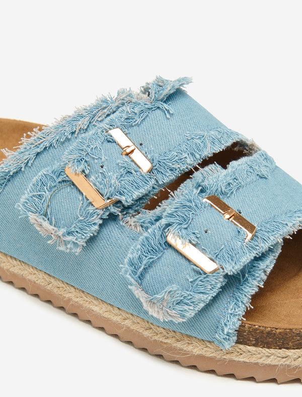 South Beach Blue Double Buckle Denim Espadrilles
