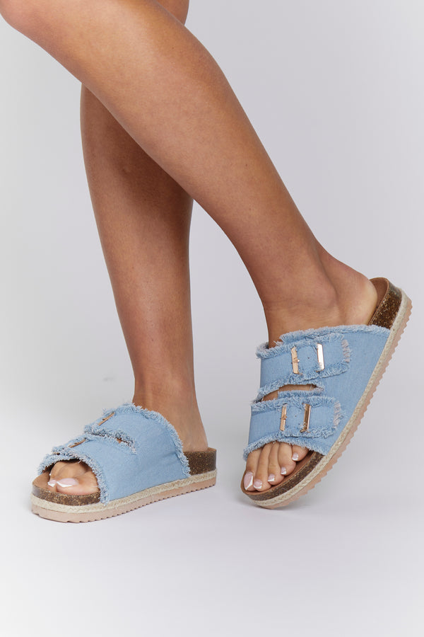 south beach Blue Double Buckle Denim Espadrilles