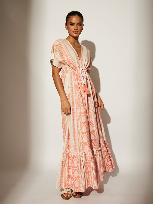 South Beach Bohemian Pink Jacquard Maxi Dress