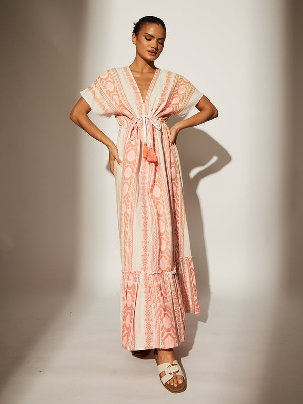 south beach Bohemian Pink Jacquard Maxi Dress