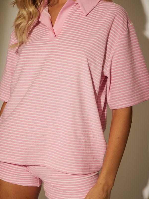 South Beach Cali Towelling Polo Shirt In Pink