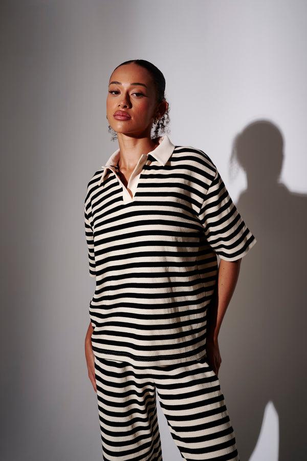 south beach Cali Waffle Polo Shirt in Black