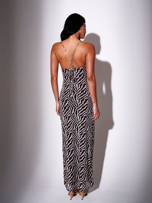 South Beach Clara Beaded Mesh Maxi Dress In Zebra