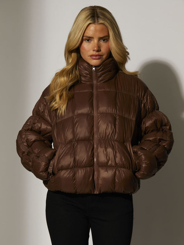 South Beach Cocoon Quilted Jacket In Brown