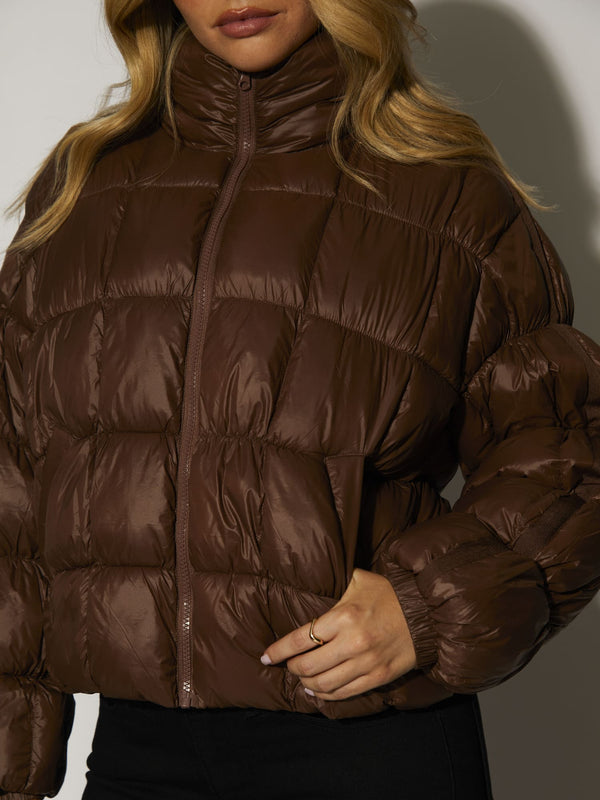 South Beach Cocoon Quilted Jacket In Brown