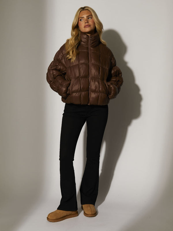 South Beach Cocoon Quilted Jacket In Brown