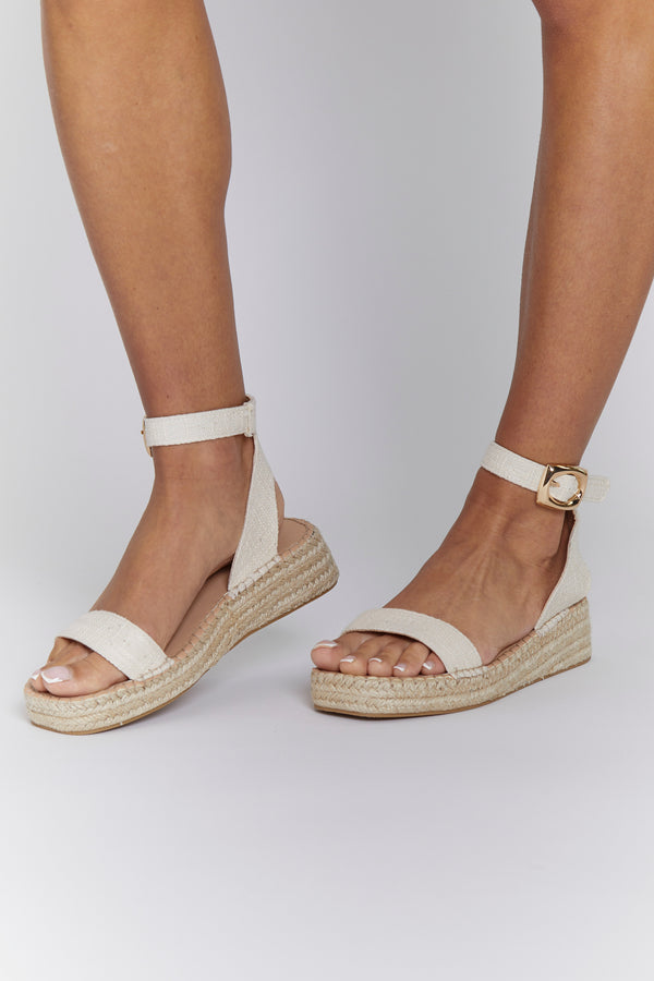 South Beach Cream Linen Two Part Espadrilles