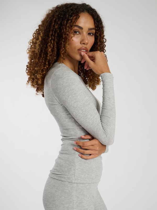 South Beach Daily Ribbed Lounge Top In Grey
