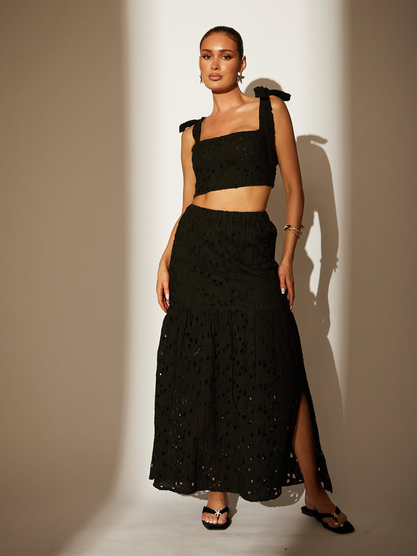 South Beach Delilah Black Broderie Maxi Skirt