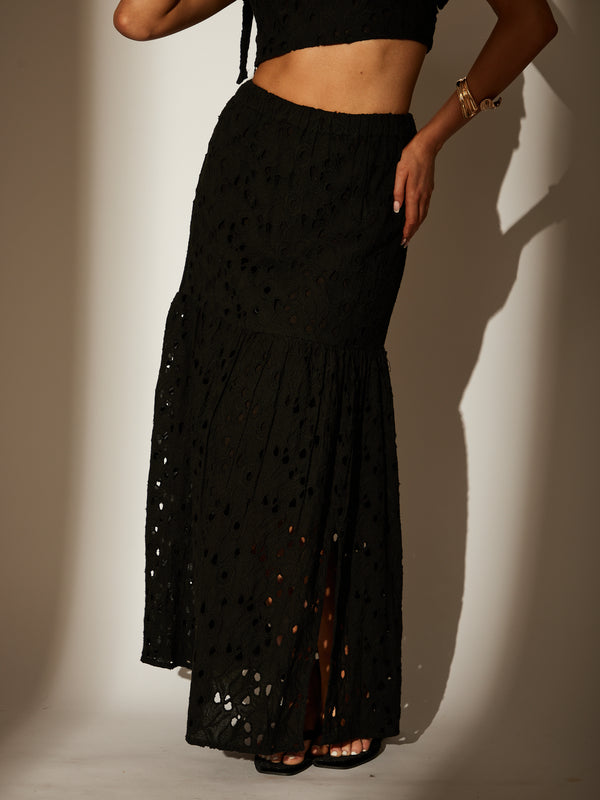 South Beach Delilah Black Broderie Maxi Skirt