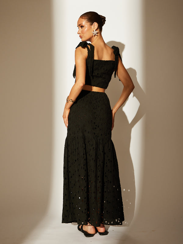 South Beach Delilah Black Broderie Maxi Skirt