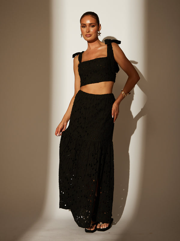 south beach Delilah Black Broderie Maxi Skirt