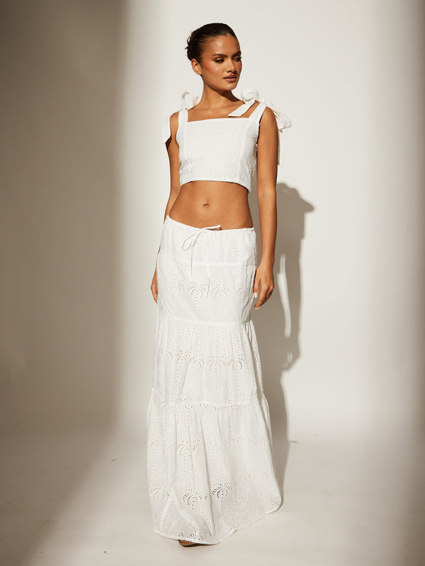South Beach Delilah White Broderie Maxi Skirt