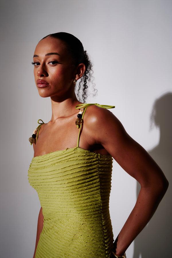 South Beach Eleanor Frilly Maxi Dress In Green