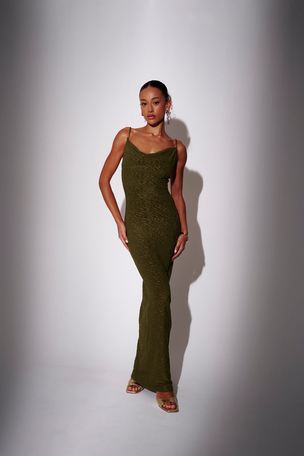 South Beach Evelyn Textured Maxi Dress In Khaki