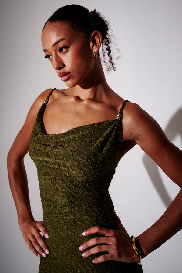 South Beach Evelyn Textured Maxi Dress In Khaki