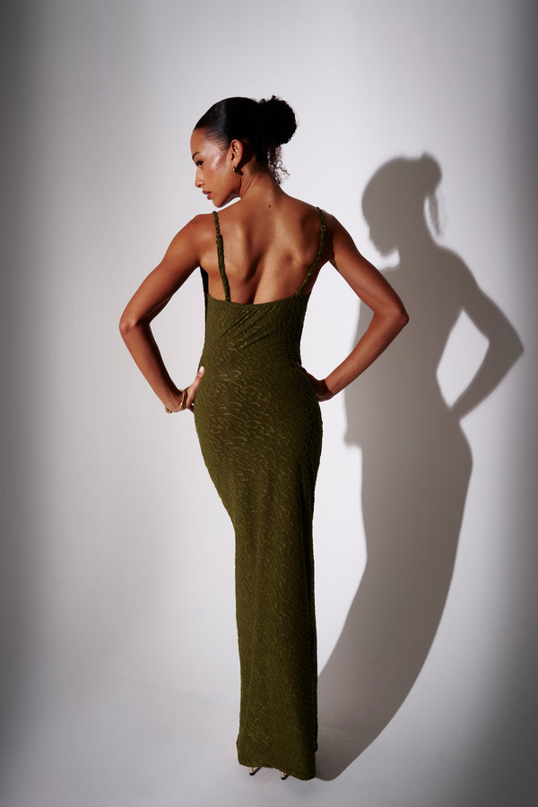 South Beach Evelyn Textured Maxi Dress In Khaki