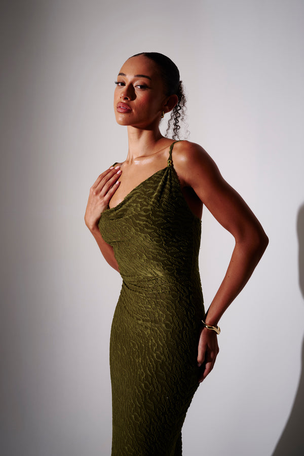 south beach Evelyn Textured Maxi Dress in Khaki