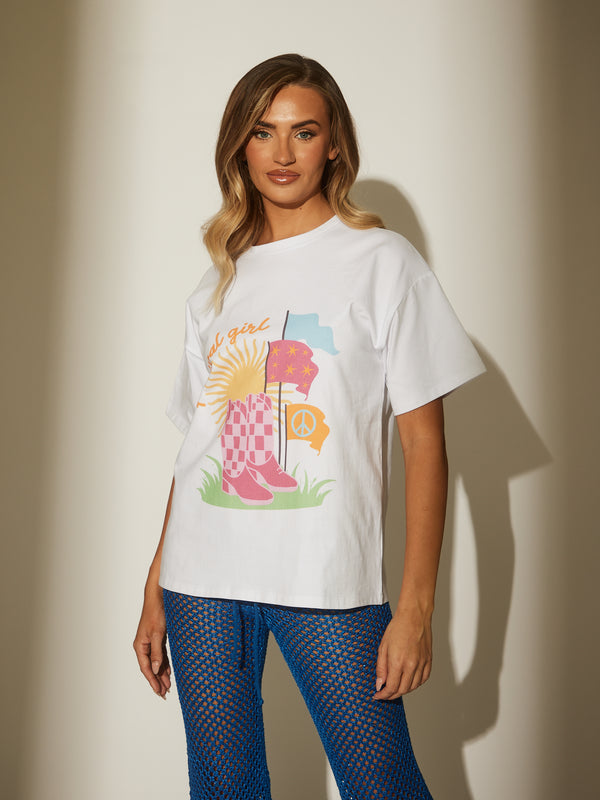 south beach Festival Motif Oversized Tee in White