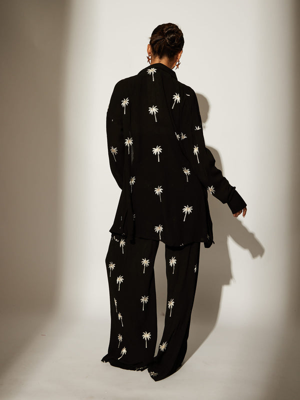 South Beach Flow Black Embroidered Beach Pant