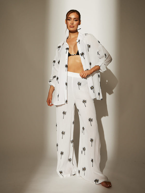 South Beach Flow White Embroidered Beach Pant