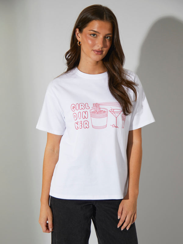 South Beach Girl Dinner Graphic Tee In White