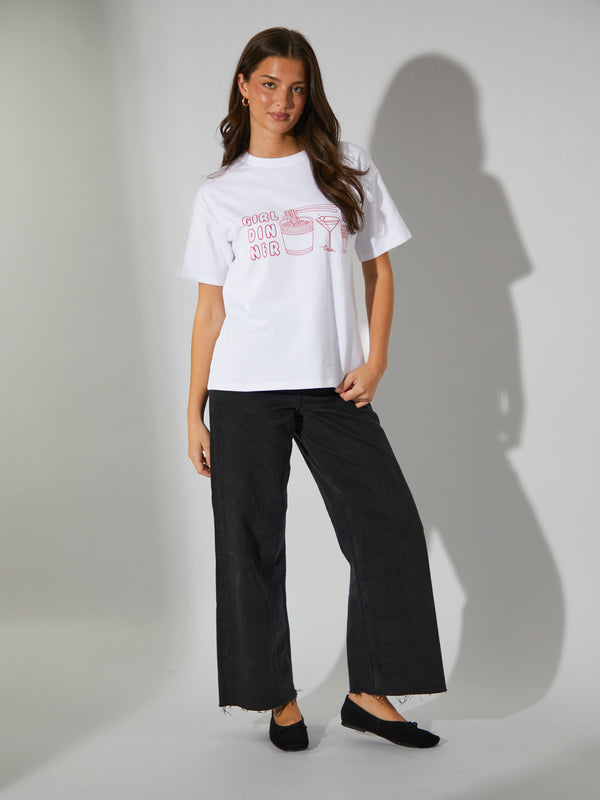 South Beach Girl Dinner Graphic Tee In White