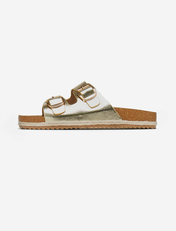 South Beach Gold Double Buckle Espadrille Sandals
