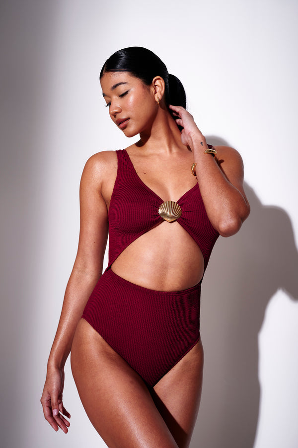 South Beach Haze Cutout Swimsuit In Burgundy