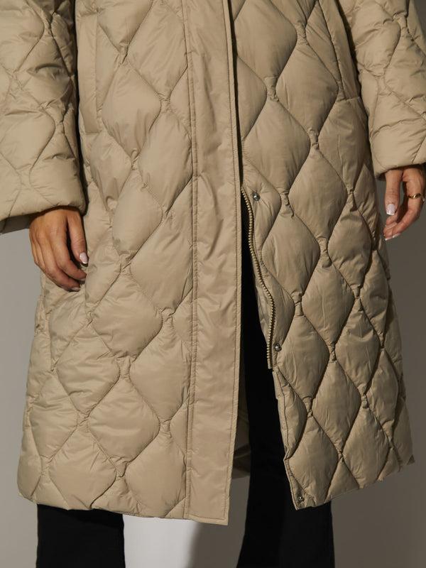 South Beach Highland Quilted Coat In Taupe