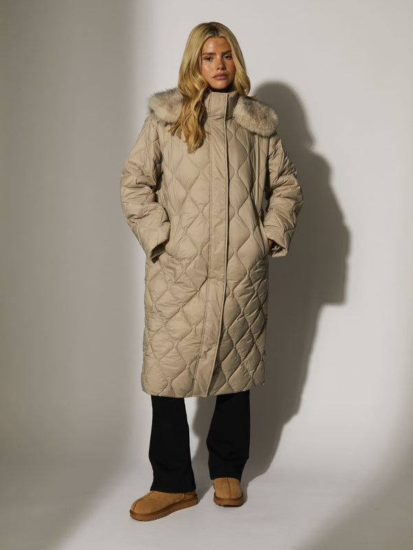 south beach Highland Quilted Coat in Taupe