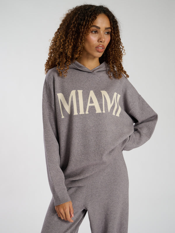 South Beach Hunker Down Knitted Hoodie In Grey