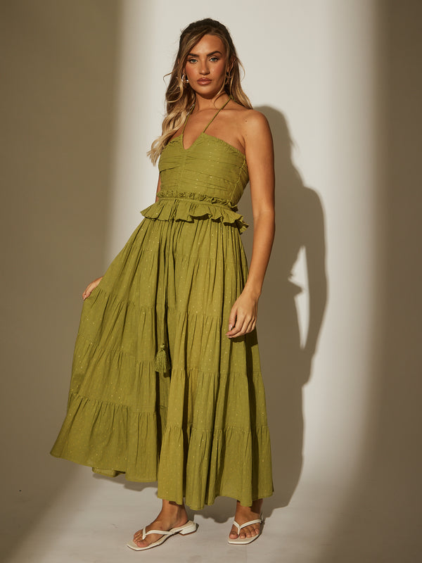 South Beach Isla Halter Dress In Green